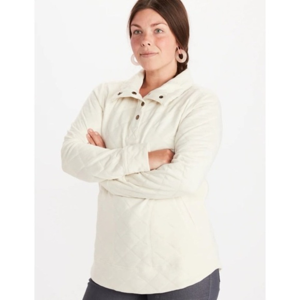 Marmot‎ Quilted Pullover Women's Small Beige Snap Button Pockets Long Sleeve